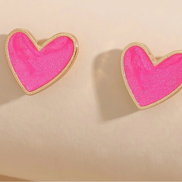Gold and Pink Heart Earrings NWOT - Picture 1 of 4